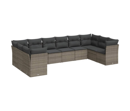 Set de sofás de jardín 10 pzas con cojines ratán sintético gris