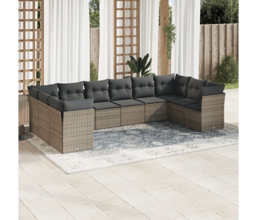 Set de sofás de jardín 10 pzas con cojines ratán sintético gris