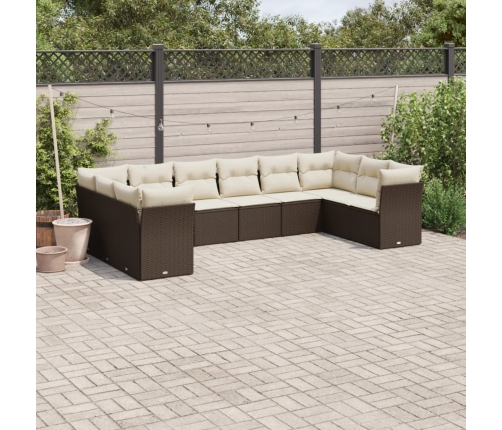 Set de sofás de jardín 10 pzas y cojines ratán sintético marrón
