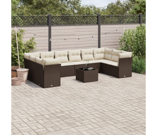 Set de sofás de jardín 11 pzas cojines ratán sintético marrón