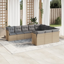 Juego de sofás jardín con cojines beige 10 pzas ratán sintético
