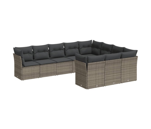 Set de sofás de jardín 10 pzas con cojines ratán sintético gris