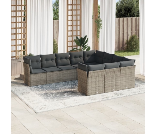 Set de sofás de jardín 10 pzas con cojines ratán sintético gris