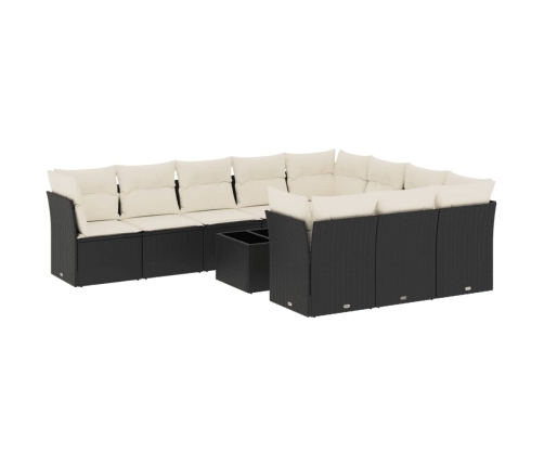 Set de sofás de jardín 11 pzas y cojines ratán sintético negro