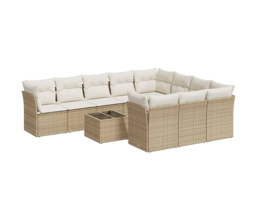 Set de sofás de jardín 11pzas con cojines ratán sintético beige