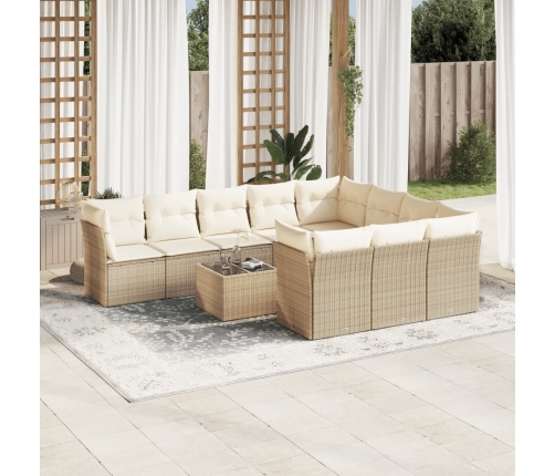 Set de sofás de jardín 11pzas con cojines ratán sintético beige