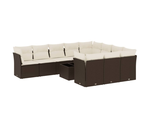 Set de sofás de jardín 11 pzas cojines ratán sintético marrón