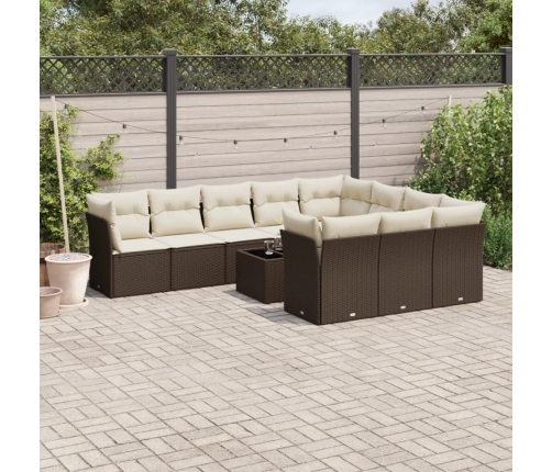 Set de sofás de jardín 11 pzas cojines ratán sintético marrón