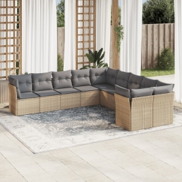 Juego de sofás jardín con cojines beige 10 pzas ratán sintético