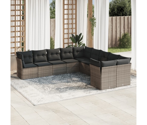 Set de sofás de jardín 10 pzas con cojines ratán sintético gris