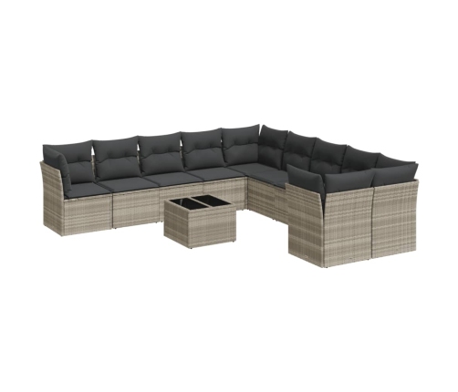 Set de sofás de jardín 11 pzas y cojines ratán sintético gris