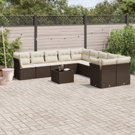 Set de sofás de jardín 11 pzas cojines ratán sintético marrón