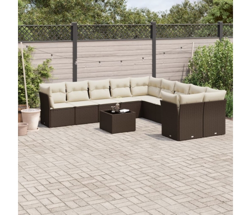 Set de sofás de jardín 11 pzas cojines ratán sintético marrón