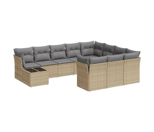 Set de sofás de jardín 11pzas con cojines ratán sintético beige