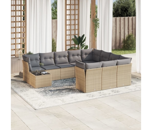 Set de sofás de jardín 11pzas con cojines ratán sintético beige