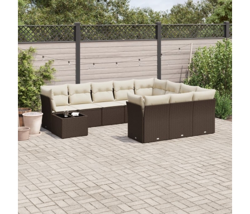 Set de sofás de jardín 11 pzas cojines ratán sintético marrón