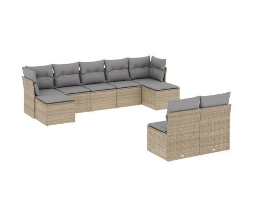 Set de sofás de jardín 9 pzas con cojines ratán sintético beige