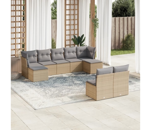 Set de sofás de jardín 9 pzas con cojines ratán sintético beige