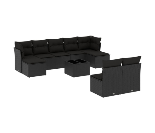 Set de sofás de jardín 10 pzas cojines ratán sintético negro