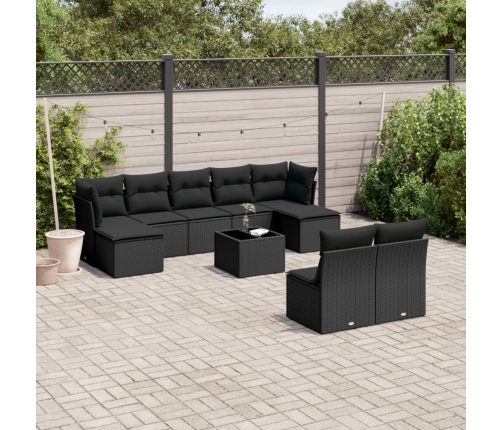 Set de sofás de jardín 10 pzas cojines ratán sintético negro