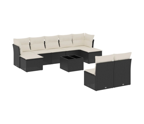 Set de sofás de jardín 10 pzas cojines ratán sintético negro