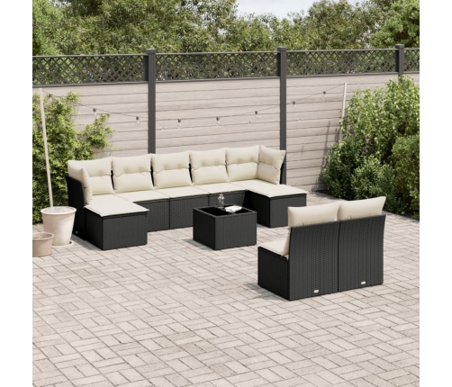 Set de sofás de jardín 10 pzas cojines ratán sintético negro
