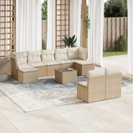 Juego de sofás jardín con cojines beige 10 pzas ratán sintético