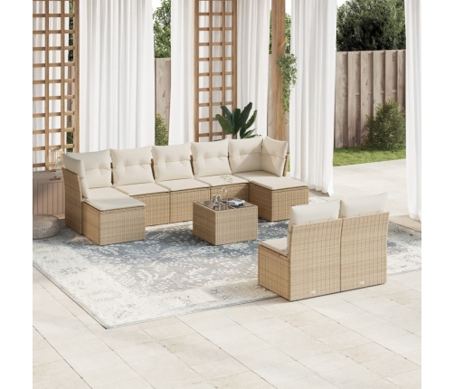 Juego de sofás jardín con cojines beige 10 pzas ratán sintético
