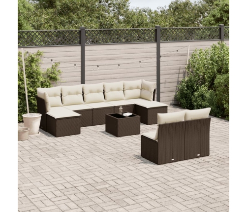 Set de sofás de jardín 10 pzas y cojines ratán sintético marrón