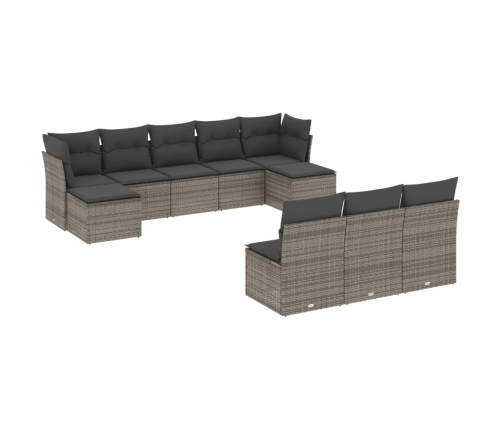 Set de sofás de jardín 10 pzas con cojines ratán sintético gris