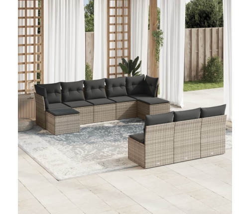 Set de sofás de jardín 10 pzas con cojines ratán sintético gris
