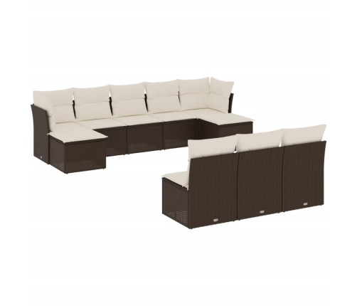 Set de sofás de jardín 10 pzas y cojines ratán sintético marrón