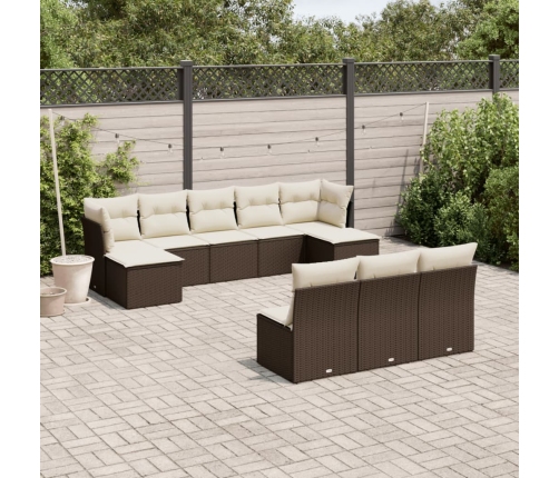 Set de sofás de jardín 10 pzas y cojines ratán sintético marrón