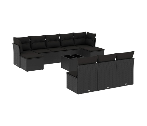 Set de sofás de jardín 11 pzas y cojines ratán sintético negro