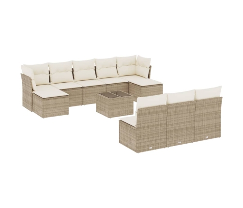 Set de sofás de jardín 11pzas con cojines ratán sintético beige