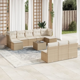 Set de sofás de jardín 11pzas con cojines ratán sintético beige