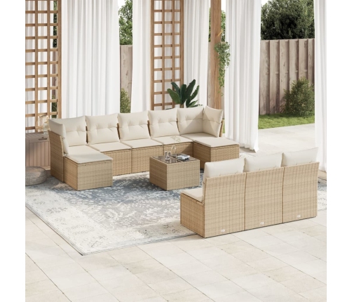 Set de sofás de jardín 11pzas con cojines ratán sintético beige