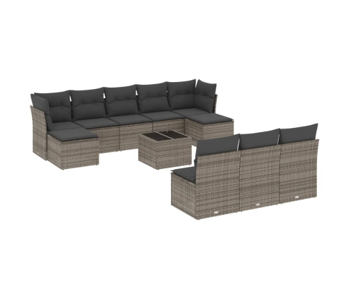 Set de sofás de jardín 11 pzas y cojines ratán sintético gris