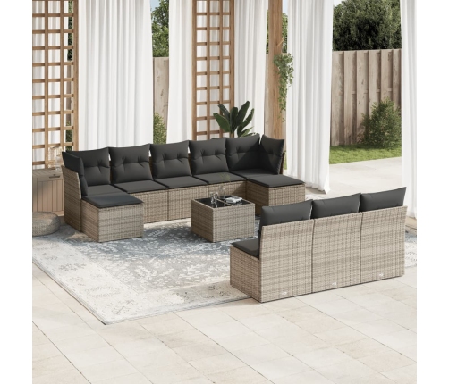 Set de sofás de jardín 11 pzas y cojines ratán sintético gris