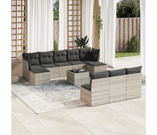 Set de sofás de jardín 11 pzas y cojines ratán sintético gris