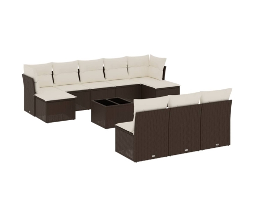 Set de sofás de jardín 11 pzas cojines ratán sintético marrón
