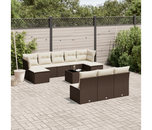 Set de sofás de jardín 11 pzas cojines ratán sintético marrón