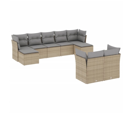 Set de sofás de jardín 9 pzas con cojines ratán sintético beige