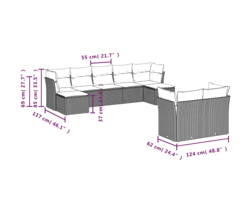 Set de sofás de jardín 9 pzas con cojines ratán sintético beige