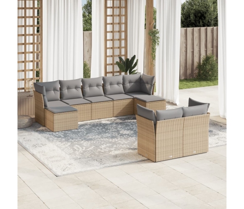 Set de sofás de jardín 9 pzas con cojines ratán sintético beige
