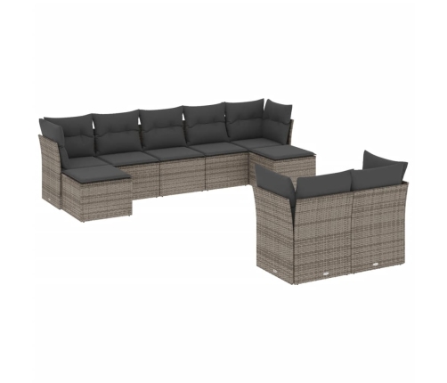 Set de muebles de jardín 9 pzas y cojines ratán sintético gris