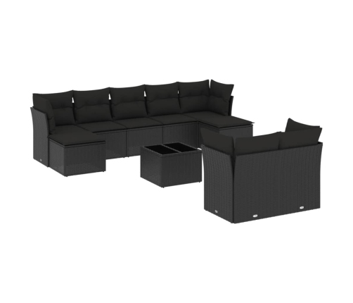 Set de sofás de jardín 10 pzas cojines ratán sintético negro