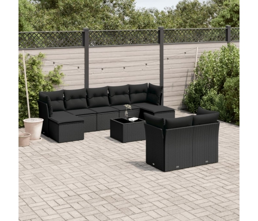 Set de sofás de jardín 10 pzas cojines ratán sintético negro