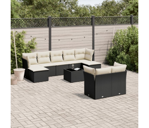 Set de sofás de jardín 10 pzas cojines ratán sintético negro