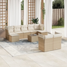 Juego de sofás jardín con cojines beige 10 pzas ratán sintético